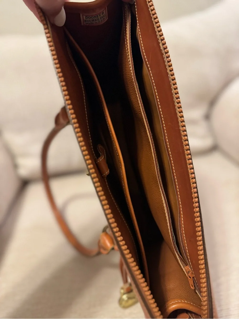 Vintage Dooney & Bourke All Weather Leather Satchel – Cream / British Tan